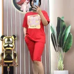 Đồ bộ quần ngố màu áo tay ngắn in hình