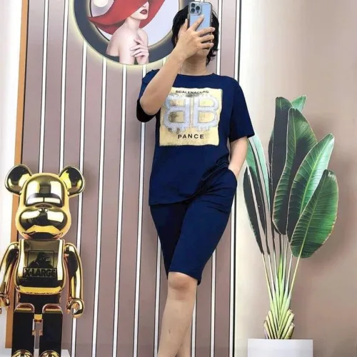 Đồ bộ quần ngố màu áo tay ngắn in hình
