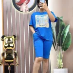 Đồ bộ quần ngố màu áo tay ngắn in hình