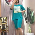 Đồ bộ quần ngố màu áo tay ngắn in hình
