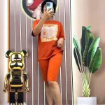 Đồ bộ quần ngố màu áo tay ngắn in hình