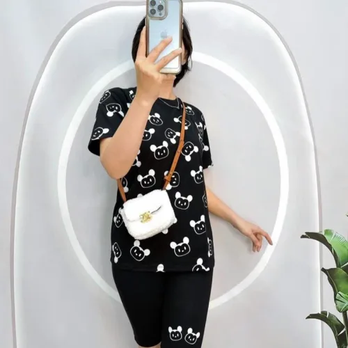 Đồ bộ quần ngố màu áo tay ngắn in hình