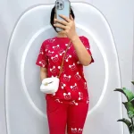 Đồ bộ quần ngố màu áo tay ngắn in hình