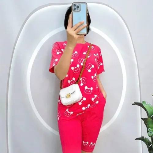 Đồ bộ quần ngố màu áo tay ngắn in hình