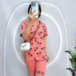 Đồ bộ quần ngố màu áo tay ngắn in hình