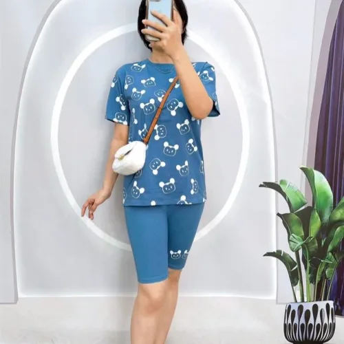 Đồ bộ quần ngố màu áo tay ngắn in hình
