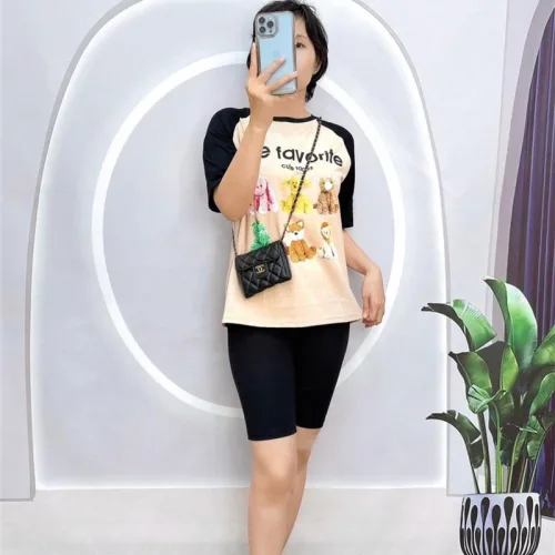 Đồ bộ quần ngố màu áo tay ngắn in hình