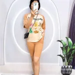 Đồ bộ quần ngố màu áo tay ngắn in hình