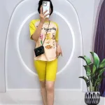Đồ bộ quần ngố màu áo tay ngắn in hình