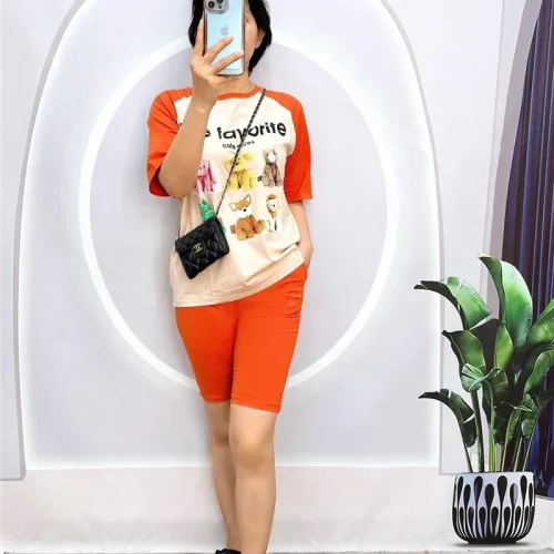 Đồ bộ quần ngố màu áo tay ngắn in hình