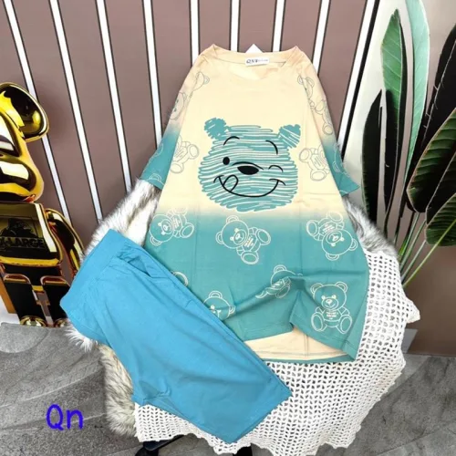 Đồ bộ quần ngố màu áo tay ngắn in hình