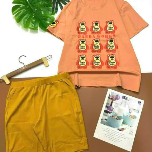 Đồ bộ quần ngố màu áo tay ngắn in hình 9 con gấu