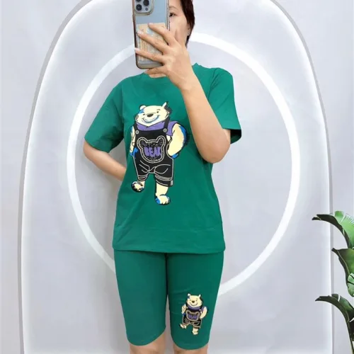 Đồ bộ quần ngố màu áo tay ngắn in hình gấu