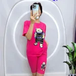 Đồ bộ quần ngố màu áo tay ngắn in hình gấu