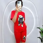 Đồ bộ quần ngố màu áo tay ngắn in hình gấu