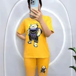 Đồ bộ quần ngố màu áo tay ngắn in hình gấu