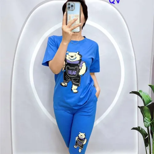 Đồ bộ quần ngố màu áo tay ngắn in hình gấu