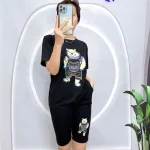 Đồ bộ quần ngố màu áo tay ngắn in hình gấu