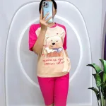 Đồ bộ quần ngố màu áo tay ngắn in hình gấu