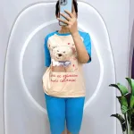 Đồ bộ quần ngố màu áo tay ngắn in hình gấu