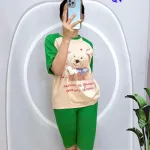 Đồ bộ quần ngố màu áo tay ngắn in hình gấu
