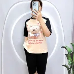 Đồ bộ quần ngố màu áo tay ngắn in hình gấu