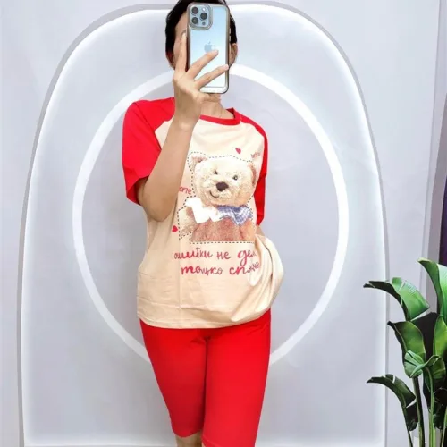 Đồ bộ quần ngố màu áo tay ngắn in hình gấu
