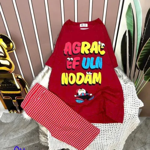Đồ bộ quần ngố sọc áo tay ngắn in chữ