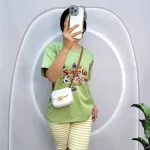 Đồ bộ quần ngố sọc áo tay ngắn in hình
