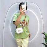 Đồ bộ quần ngố sọc áo tay ngắn in hình