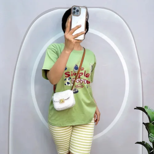 Đồ bộ quần ngố sọc áo tay ngắn in hình