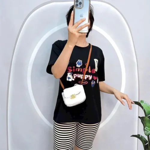 Đồ bộ quần ngố sọc áo tay ngắn in hình