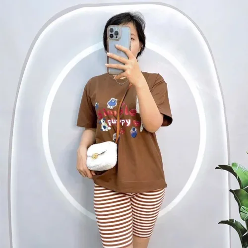 Đồ bộ quần ngố sọc áo tay ngắn in hình
