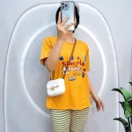 Đồ bộ quần ngố sọc áo tay ngắn in hình