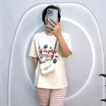 Đồ bộ quần ngố sọc áo tay ngắn in hình