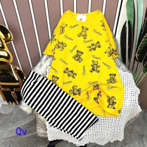 Đồ bộ quần ngố sọc áo tay ngắn in hình