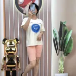 Đồ bộ quần ngố sọc áo tay ngắn in hình