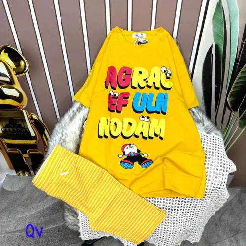 Đồ bộ quần ngố sọc áo tay ngắn in hình