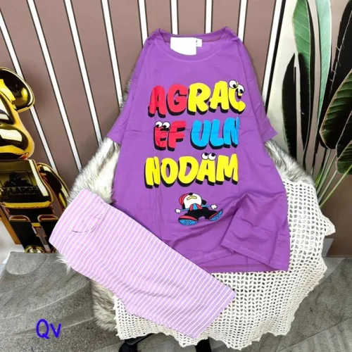 Đồ bộ quần ngố sọc áo tay ngắn in hình