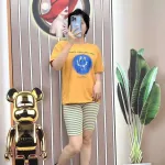 Đồ bộ quần ngố sọc áo tay ngắn in hình mặt cười