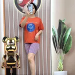 Đồ bộ quần ngố sọc áo tay ngắn in hình mặt cười