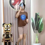 Đồ bộ quần ngố sọc áo tay ngắn in hình mặt cười