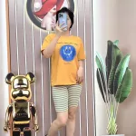 Đồ bộ quần ngố sọc áo tay ngắn in hình mặt cười