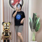 Đồ bộ quần ngố sọc áo tay ngắn in hình mặt cười