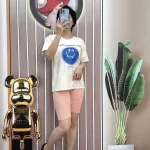 Đồ bộ quần ngố sọc màu áo tay ngắn in hình mặt cười