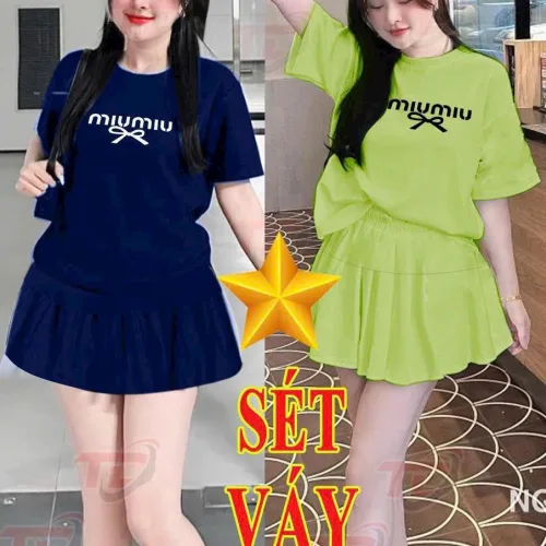 đồ bộ quần váy áo tay ngắn in chữ miu miu