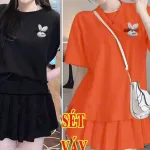 đồ bộ quần váy áo tay ngắn in hình chú thỏ nhỏ