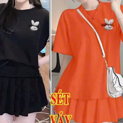 đồ bộ quần váy áo tay ngắn in hình chú thỏ nhỏ