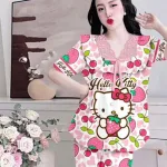 Đồ bộ satin mềm mịn quần dài tay ngắn cổ viền ren in hình