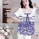 Đồ bộ satin mềm mịn quần dài tay ngắn cổ viền ren in hình